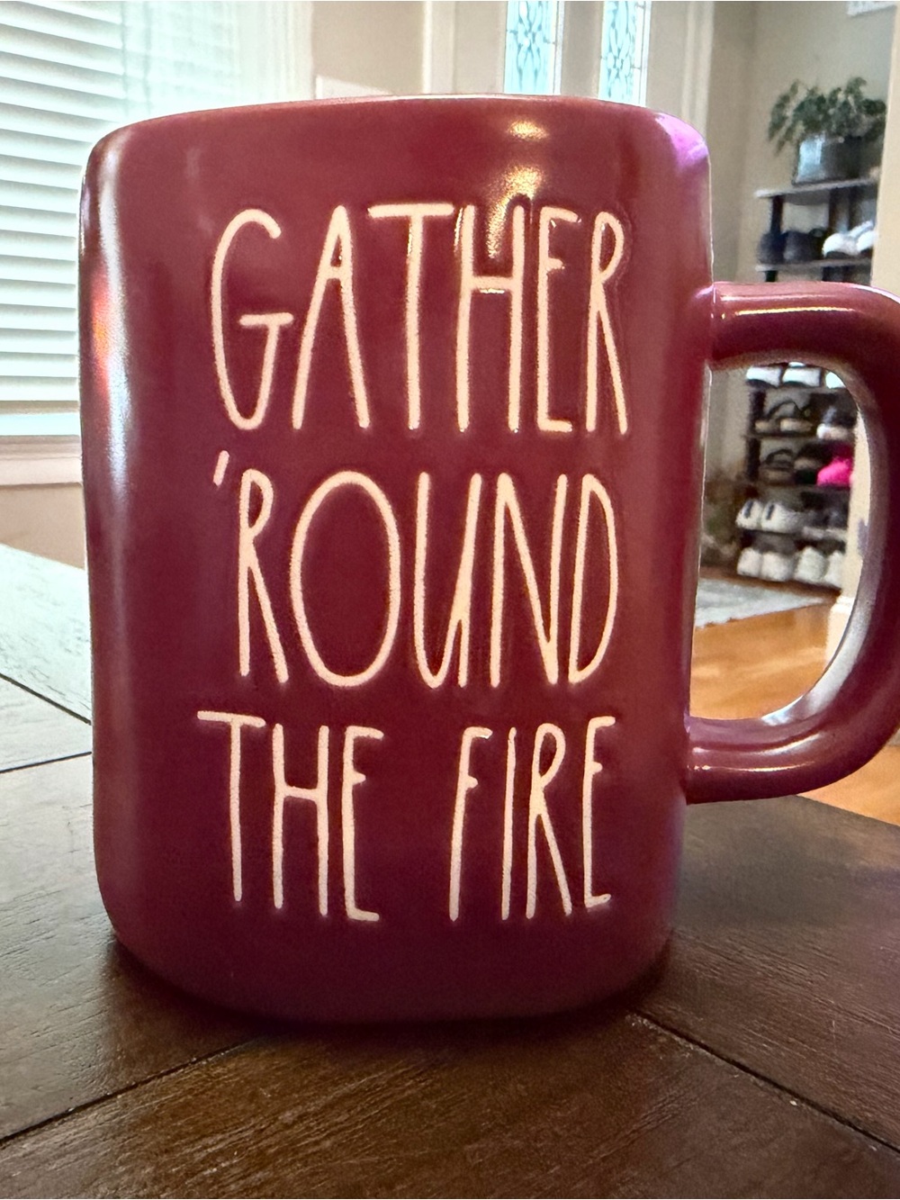 Rae Dunn Deep Berry Ceramic Mug with White Lettering